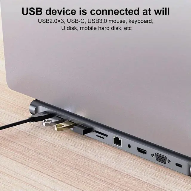 Alt view image 3 of 8 - 12/11/10/8/6 in 1 USB C Docking Station with HDMI-Compatible VGA Ethernet USB C Hub Triple Display 100W Audio Multiport Adapter
