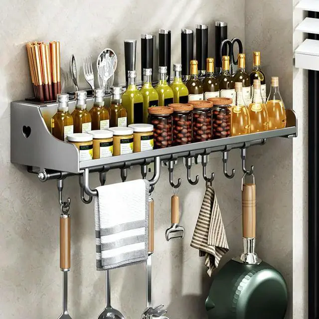 Alt view image 3 of 8 - 60CM Hanging Rack Punch-Free l Rack Space-Saving Kitchen Spice Rack for Chopsticks Spoons Shovels Organize