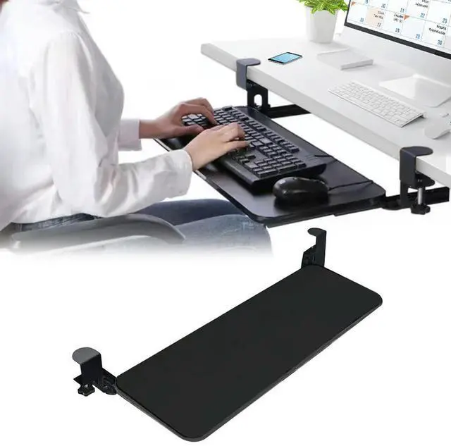 Alt view image 3 of 8 - Keyboard Tray Under Desk with C Clamp Mount Clamp-On Keyboard Tray Under Desk Keyboard Drawer Slide-Out Platform Computer Drawer