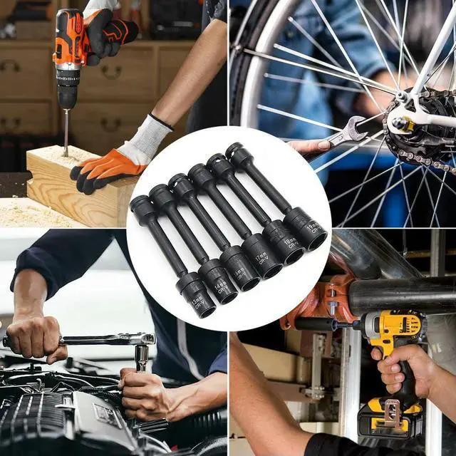 Alt view image 2 of 8 - 7 Piece 1/2 Inch Drive Impact Driver Extension Bar Set with Universal Swivel for Auto Repair and Home Use