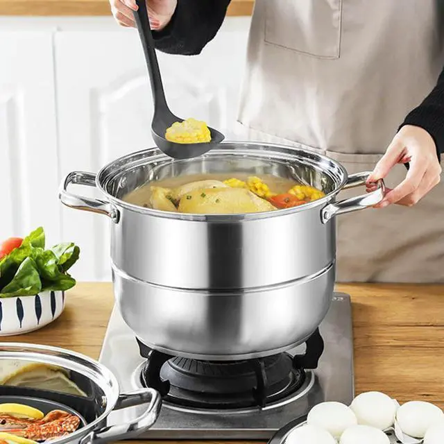 Alt view image 2 of 8 - 11inch 3 Tier Stainless Steel with Lid&Handle Steaming Pot Cookware Pot Thick Food Steamer for Vegetables Seafood
