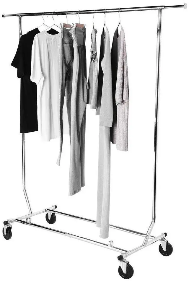 Alt view image 3 of 7 - Standing l Clothing Rack with Sturdy Wheels Standing Rolling Clothing Rack Portable Closet Wardrobe Rack for Hanging Clothes