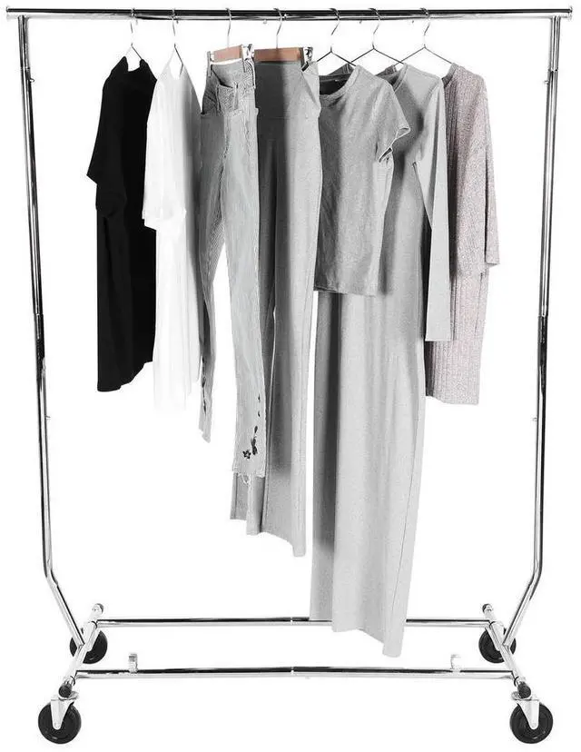 Alt view image 4 of 7 - Standing l Clothing Rack with Sturdy Wheels Standing Rolling Clothing Rack Portable Closet Wardrobe Rack for Hanging Clothes