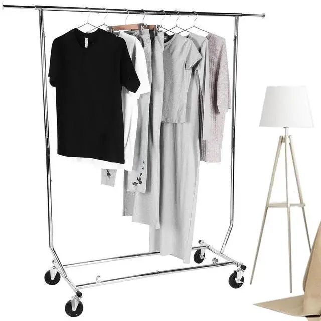 Alt view image 3 of 7 - Clothes Rack with Lockable Wheels Standing Rolling Clothing Rack Portable Closet Wardrobe Rack for Bedroom Laundry Living Room