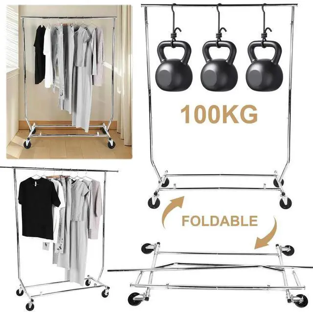 Alt view image 4 of 7 - Clothes Rack with Lockable Wheels Standing Rolling Clothing Rack Portable Closet Wardrobe Rack for Bedroom Laundry Living Room
