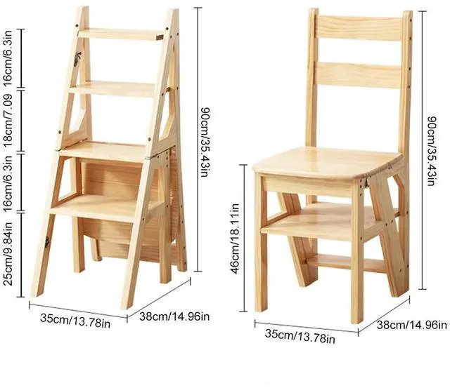 Main image of 4 Tier Convertible Wood Ladder Multi-Function Folding Step Stool Anti-Slip Climbing Ladder Chair for Indoor Living Room Bedroom