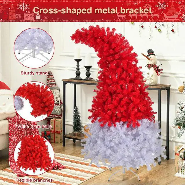 Alt view image 4 of 7 - 6ft Hinged Fir Artificial Xmas Tree 1050 Lush Branch Tips Bent Top Christmas Tree Curved Top Santa Hat Tree for Home Office Shop