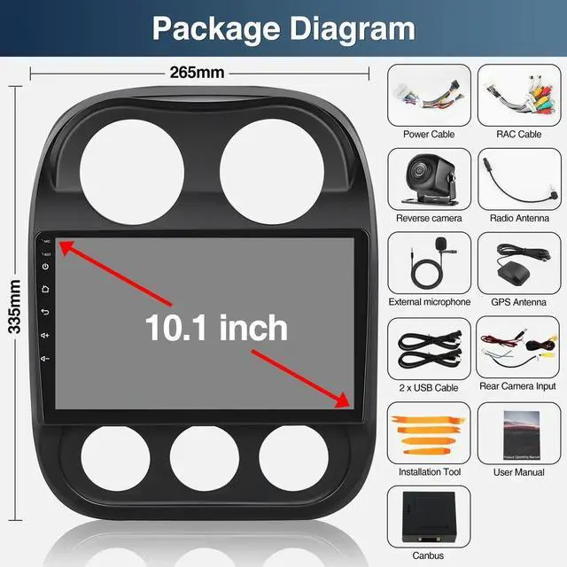 Alt view image 3 of 7 - 10.1 Inch Car Stereo Radio Wireless CarPlay Android Auto Multimedia Player with GPS BT FM Radio for Jeep Patriot Compass