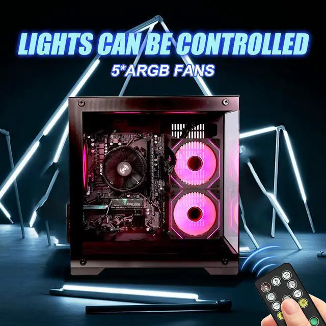 Alt view image 2 of 7 - ICEWOLF Gaming Desktop PC Ryzen 7 5700G 16GB DDR4 1TB SSD ARGB Fans Windows 11 Computer for Gamers Black