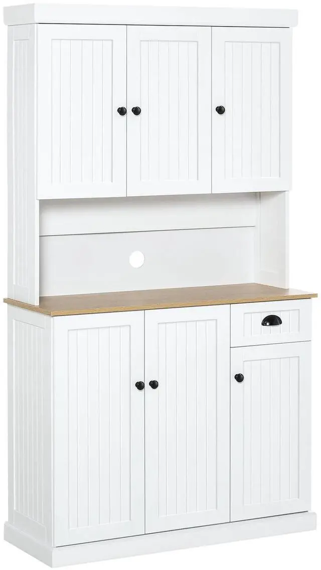 Main image of Kitchen Buffet with Hutch, Pantry Cabinet, Microwave Counter, White