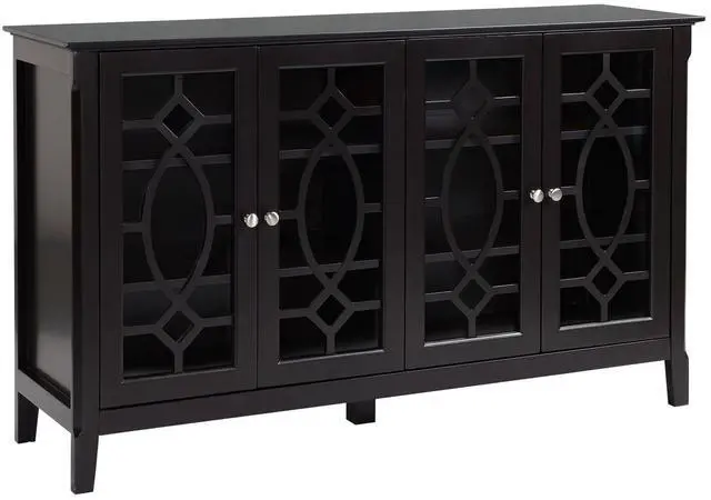 Main image of Espresso Sideboard Storage Console, Modern Buffet Cabinet with Glass Doors, Living & Dining Room Furniture