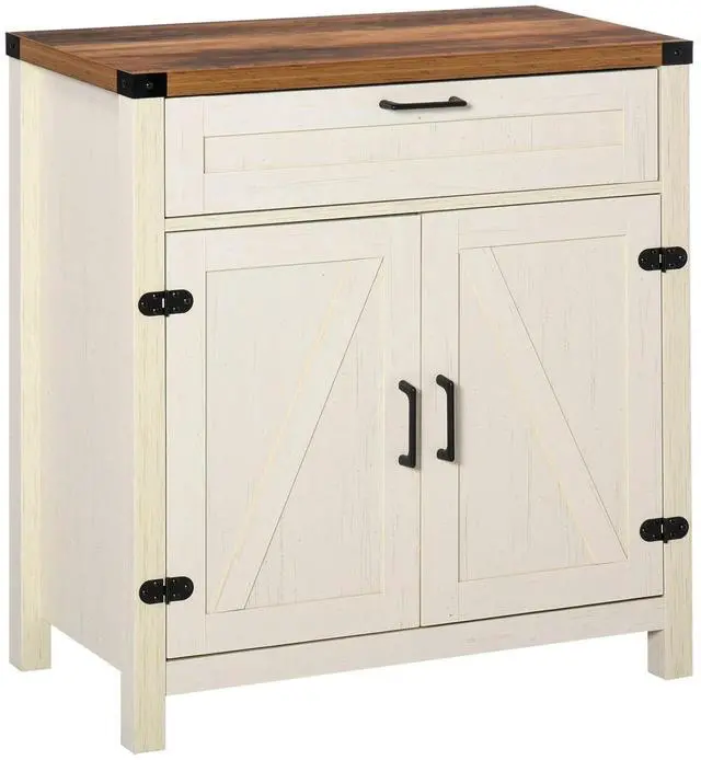 Main image of Farmhouse Buffet Cabinet - White Wooden Sideboard with Drawer & Shelf - Kitchen Storage