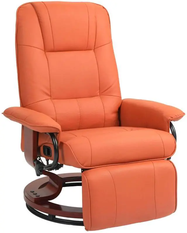 Main image of Swivel Recliner Chair, Adjustable Swivel Lounge Chair with Footrest, Armrest and Wrapped Wood Base for Living Room, Light Red