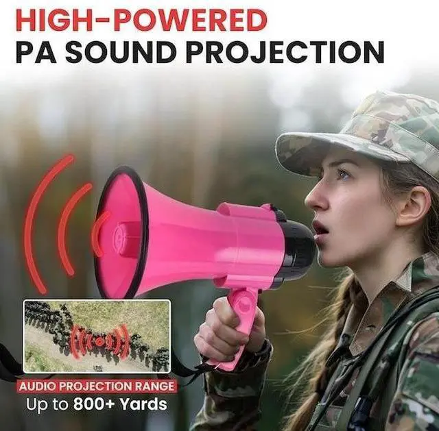 Alt view image 3 of 5 - Portable Megaphone Speaker - Compact, 30W Power, Siren, PA Sound, Foldable Handle
