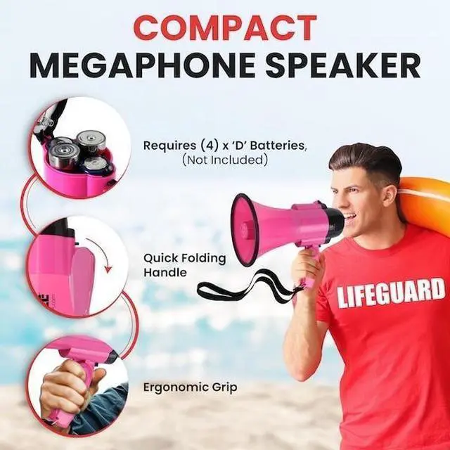 Alt view image 4 of 5 - Portable Megaphone Speaker - Compact, 30W Power, Siren, PA Sound, Foldable Handle