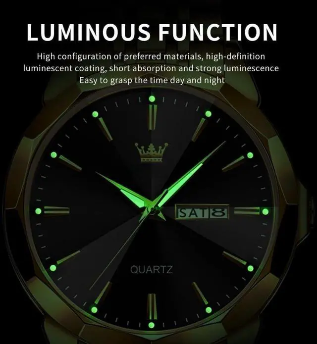 Alt view image 6 of 7 - Bobobigo Watch for Men Diamond Business Dress Analog Quartz Stainless Steel Waterproof Luminous Date Two Tone Luxury Casual Wrist Watch