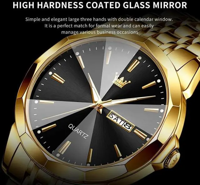 Alt view image 4 of 7 - Bobobigo Watch for Men Diamond Business Dress Analog Quartz Stainless Steel Waterproof Luminous Date Two Tone Luxury Casual Wrist Watch