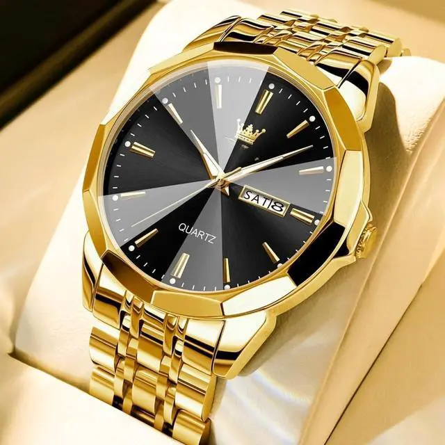 Alt view image 3 of 7 - Bobobigo Watch for Men Diamond Business Dress Analog Quartz Stainless Steel Waterproof Luminous Date Two Tone Luxury Casual Wrist Watch