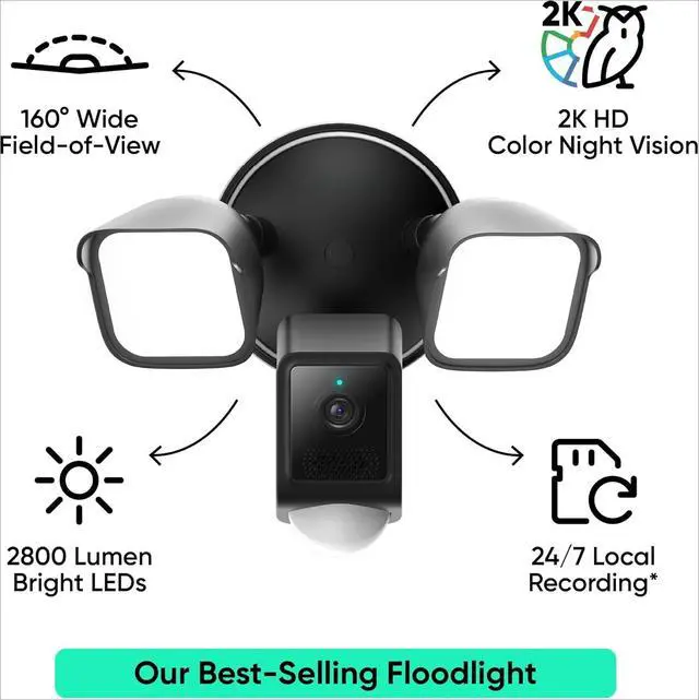 Alt view image 3 of 7 - Bobobigo Floodlight Camera v2, Security Camera Outdoor, 2K HD with Color Night Vision, 2800-Lumen LEDs, 160° Wide View, 105dB Siren, Works with Alexa & Google Assistant, Wired, Free Expert Support