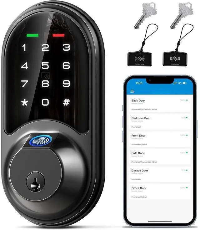 Main image of Bobobigo Smart Lock, Fingerprint Door Lock, 7-in-1 Keyless Entry with App Control, Electronic Touchscreen Keypad Deadbolt, Biometric Smart Locks for Front Door, Matte Black