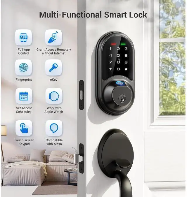 Alt view image 4 of 7 - Bobobigo Smart Lock, Fingerprint Door Lock, 7-in-1 Keyless Entry with App Control, Electronic Touchscreen Keypad Deadbolt, Biometric Smart Locks for Front Door, Matte Black
