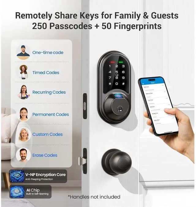Alt view image 6 of 7 - Bobobigo Smart Lock, Fingerprint Door Lock, 7-in-1 Keyless Entry with App Control, Electronic Touchscreen Keypad Deadbolt, Biometric Smart Locks for Front Door, Matte Black