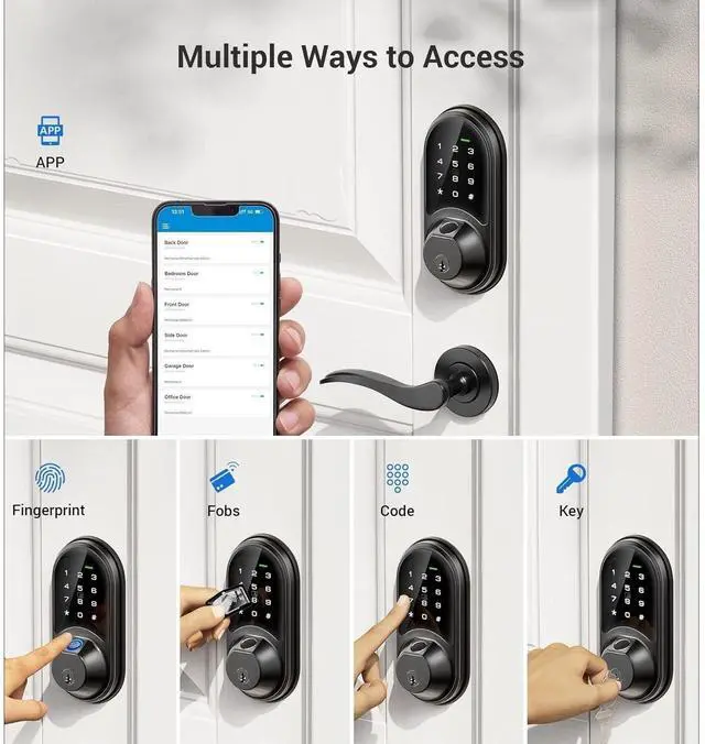 Alt view image 2 of 7 - Bobobigo Smart Lock, Fingerprint Door Lock, 7-in-1 Keyless Entry with App Control, Electronic Touchscreen Keypad Deadbolt, Biometric Smart Locks for Front Door, Matte Black