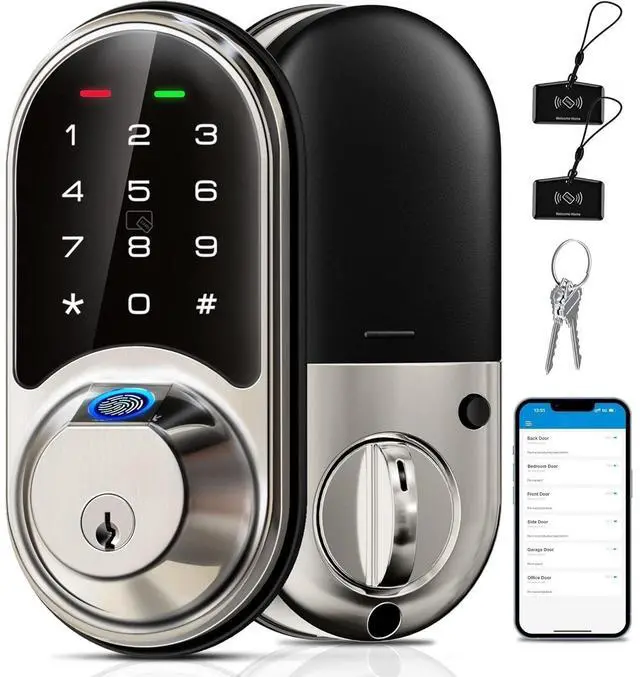 Main image of Bobobigo Smart Lock, Fingerprint Door Lock, 7-in-1 Keyless Entry with App Control, Electronic Touchscreen Keypad Deadbolt, Biometric Smart Locks for Front Door, Satin Nickel