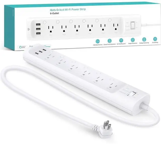 Main image of Bobobigo  Surge Protector with 6 Individually Controlled Smart Outlets and 3 USB Ports, Works with Alexa & Google Home, No Hub Required , White