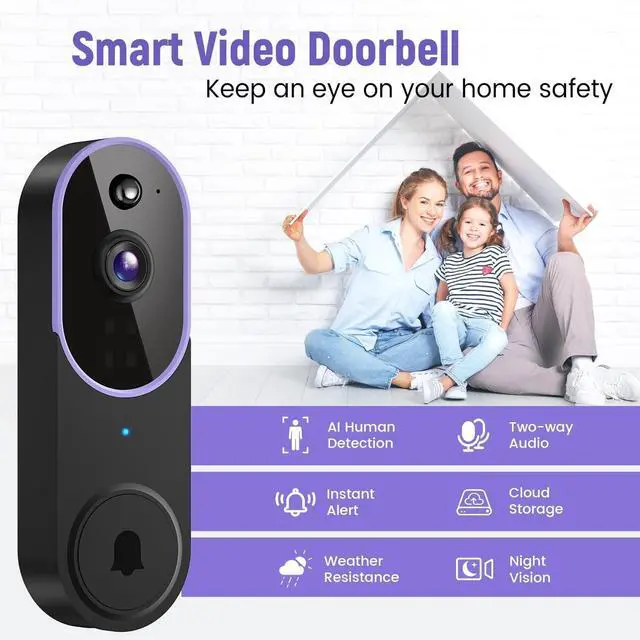 Alt view image 2 of 7 - Bobobigo  Wireless Wi-Fi Video Doorbell Camera with Two Way Audio, AI Motion Detection, Night Vision and Cloud Storage (Purple)
Brand: Orbitell