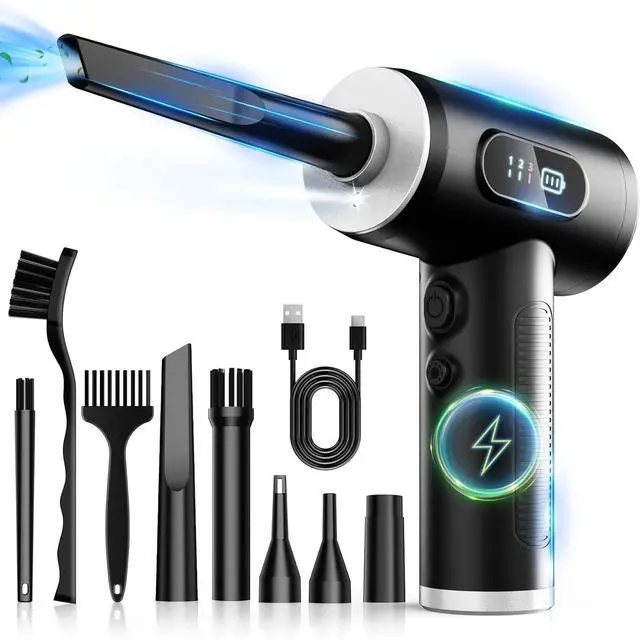 Main image of Bobobigo Compressed Air Duster-3 Gear Adjustable 100000RPM Electric Air Duster with LED Light, Rechargeable Cordless Air Blower for Keyboard Electric Devices Cleaning (Black)