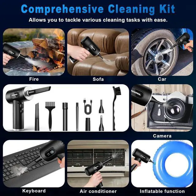 Alt view image 6 of 6 - Bobobigo Compressed Air Duster-3 Gear Adjustable 100000RPM Electric Air Duster with LED Light, Rechargeable Cordless Air Blower for Keyboard Electric Devices Cleaning (Black)