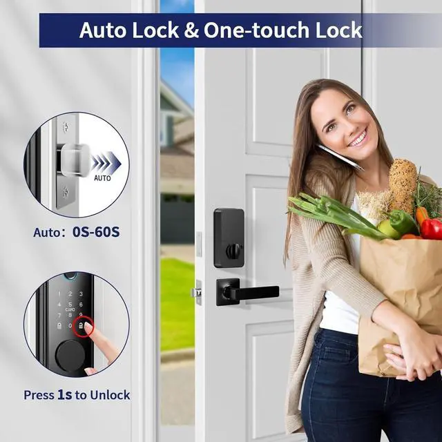 Alt view image 3 of 7 - Bobobigo WiFi Fingerprint Smart Lock for Front Door - Keyless Entry Door Lock with Handle Set | No Bridge Required Electronic Digital Keypad Deadbolt with APP Control,Auto-Lock,USB-C Charging Port