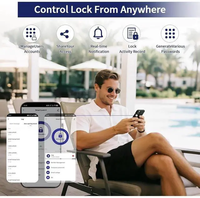 Alt view image 5 of 7 - Bobobigo WiFi Fingerprint Smart Lock for Front Door - Keyless Entry Door Lock with Handle Set | No Bridge Required Electronic Digital Keypad Deadbolt with APP Control,Auto-Lock,USB-C Charging Port