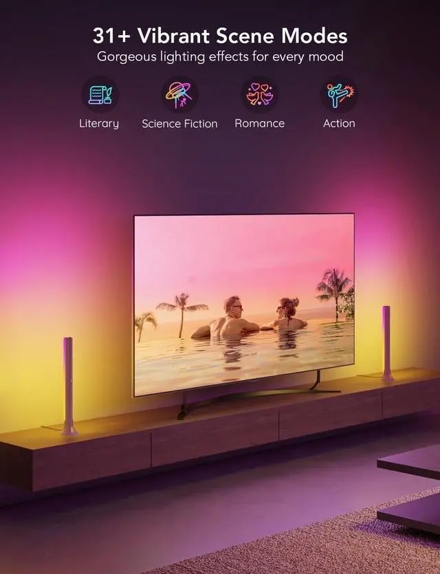 Alt view image 5 of 7 - Bobobigo RGBIC Light Bars, 15 Inches WiFi TV Backlight Suitable for 45-70 inch TVs, Smart Light Bars with Multiple Placement Options, Work with Alexa and Google Assistant, White