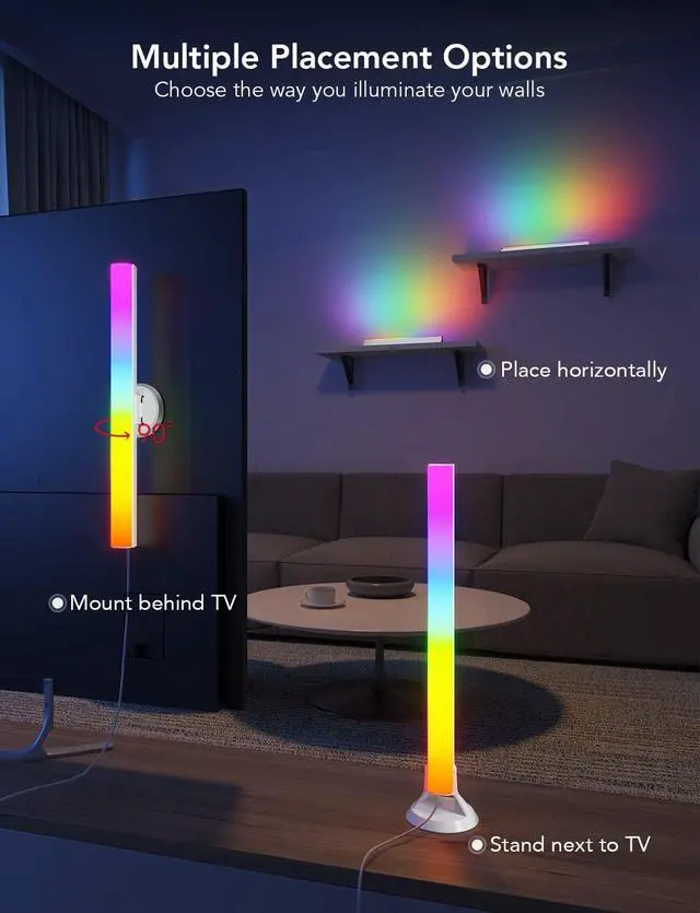 Alt view image 7 of 7 - Bobobigo RGBIC Light Bars, 15 Inches WiFi TV Backlight Suitable for 45-70 inch TVs, Smart Light Bars with Multiple Placement Options, Work with Alexa and Google Assistant, White