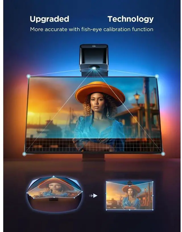 Alt view image 2 of 7 - Bobobigo TV Backlight 3 Lite with Fish-Eye Correction Function Sync to 55-65 Inch TVs, 11.8ft RGBICW Wi-Fi LED Strip Lights with Camera, 4 Colors in 1 Lamp Bead, Voice and APP Control, Adapter