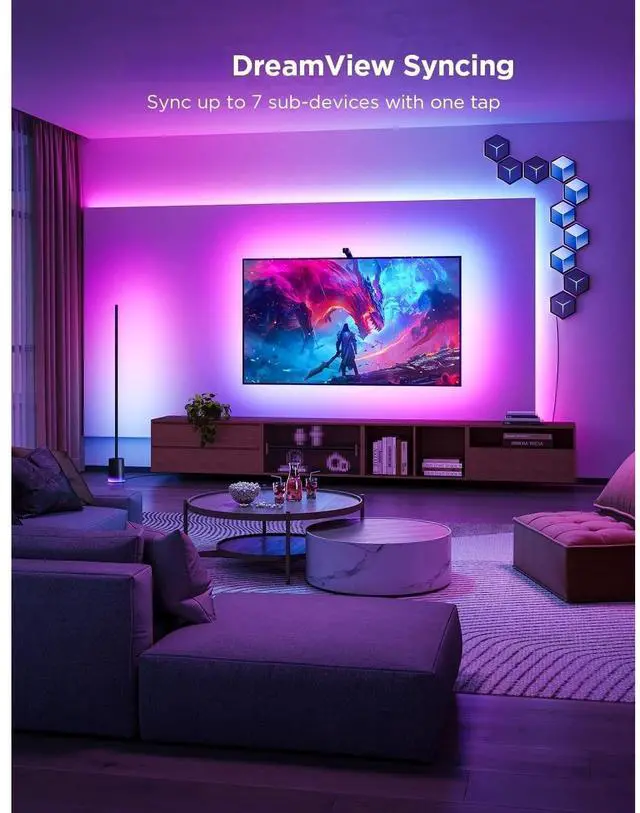 Alt view image 5 of 7 - Bobobigo TV Backlight 3 Lite with Fish-Eye Correction Function Sync to 55-65 Inch TVs, 11.8ft RGBICW Wi-Fi LED Strip Lights with Camera, 4 Colors in 1 Lamp Bead, Voice and APP Control, Adapter