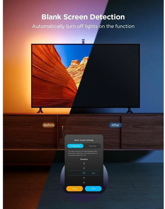 Alt view image 5 of 7 - Bobobigo Backlight 3 Lite with Fish-Eye Correction Function Sync to 40-50 Inch TVs, 7.8ft RGBICW Wi-Fi LED Strip Lights with Camera, 4 Colors in 1 Lamp Bead, Voice and APP Control, Adapter