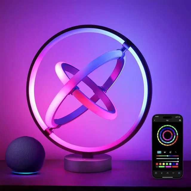 Main image of Bobobigo  AI Smart Table Lamp, RGB+IC Addressable Color Changing Desk Light Alexa Google Home Enable, Music Sync, DIY Endless Scenes, APP Control Cool LED Lamp for Room Decor Ambient Lighting, 2.4 GHz