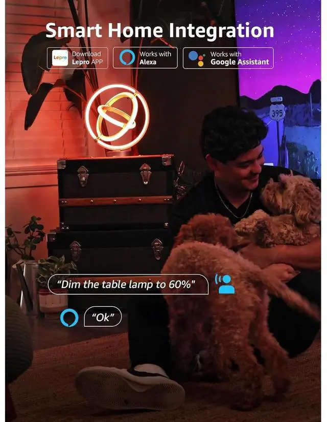 Alt view image 5 of 7 - Bobobigo  AI Smart Table Lamp, RGB+IC Addressable Color Changing Desk Light Alexa Google Home Enable, Music Sync, DIY Endless Scenes, APP Control Cool LED Lamp for Room Decor Ambient Lighting, 2.4 GHz