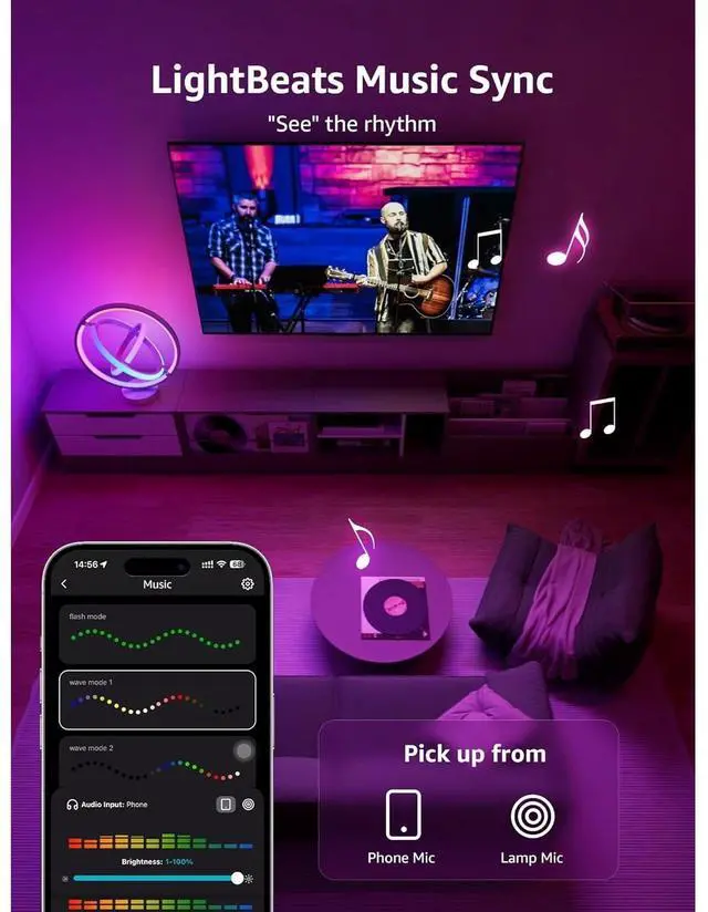 Alt view image 6 of 7 - Bobobigo  AI Smart Table Lamp, RGB+IC Addressable Color Changing Desk Light Alexa Google Home Enable, Music Sync, DIY Endless Scenes, APP Control Cool LED Lamp for Room Decor Ambient Lighting, 2.4 GHz