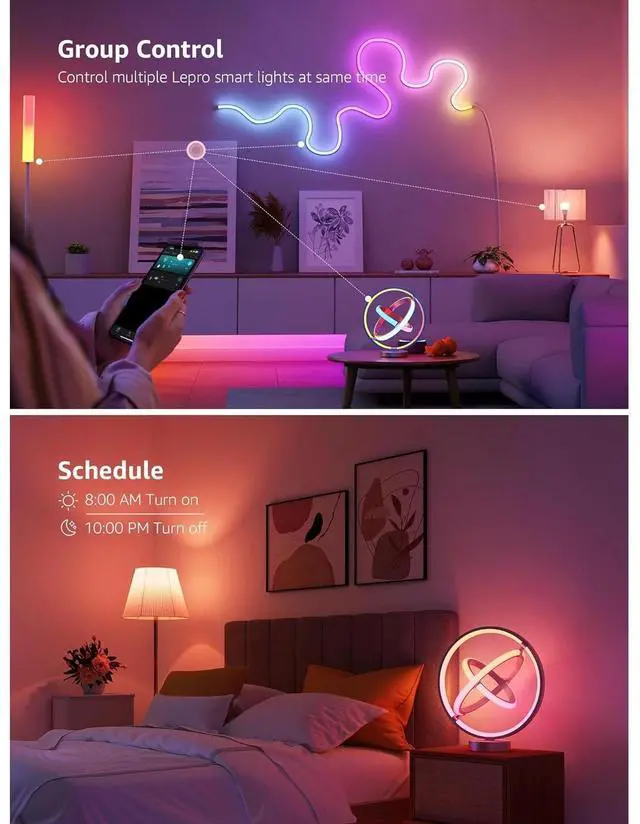 Alt view image 7 of 7 - Bobobigo  AI Smart Table Lamp, RGB+IC Addressable Color Changing Desk Light Alexa Google Home Enable, Music Sync, DIY Endless Scenes, APP Control Cool LED Lamp for Room Decor Ambient Lighting, 2.4 GHz