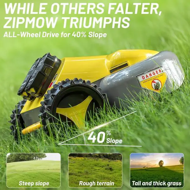 Alt view image 5 of 7 - Bobobigo Smart Cordless Remote Control Lawn Mower - All-Terrain AWD Electric Mower, Self-Adapts to 40% Slope, Adjustable 2.0"-3.0" Cut Height, Quiet Battery Mower for Lawn Care