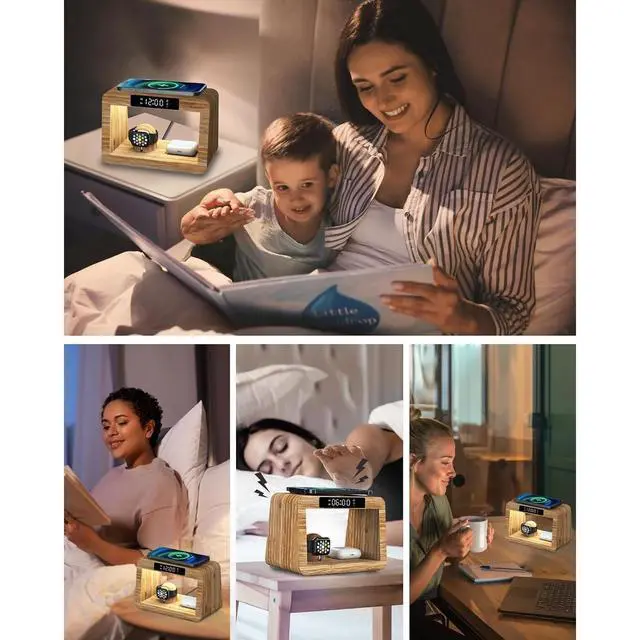 Alt view image 7 of 7 - Bobobigo Bamboo Wireless Charging Station,Wireless Charger with Digital Alarm Clock and Night Light,Fast Charger Stand Compatible with iPhone17/16/15/14/13/12/11 Pro Max/X/Xs/AirPods Pro/iWatch Series