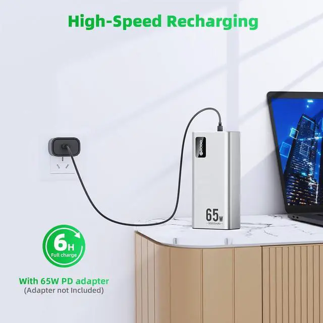 Alt view image 6 of 7 - Power Bank Fast Charging 50000mAh 65W Laptop Portable Charger USB C Compatible with MacBook  PD External Battery Bank Compatible with iPhone 14/13 Cell Phone Tablet 3 Output &1 Input