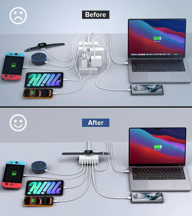 Alt view image 7 of 7 - 170W USB C Charging Station Block, Travel Charger for Multiple Devices, USB C Charger Plug for iPhone 17 16 15 14 13 Series, Apple Watch Ultra SE 10 9 8 7 6 5 4 3 2, AirPods, MacBook Pro Air, iPad