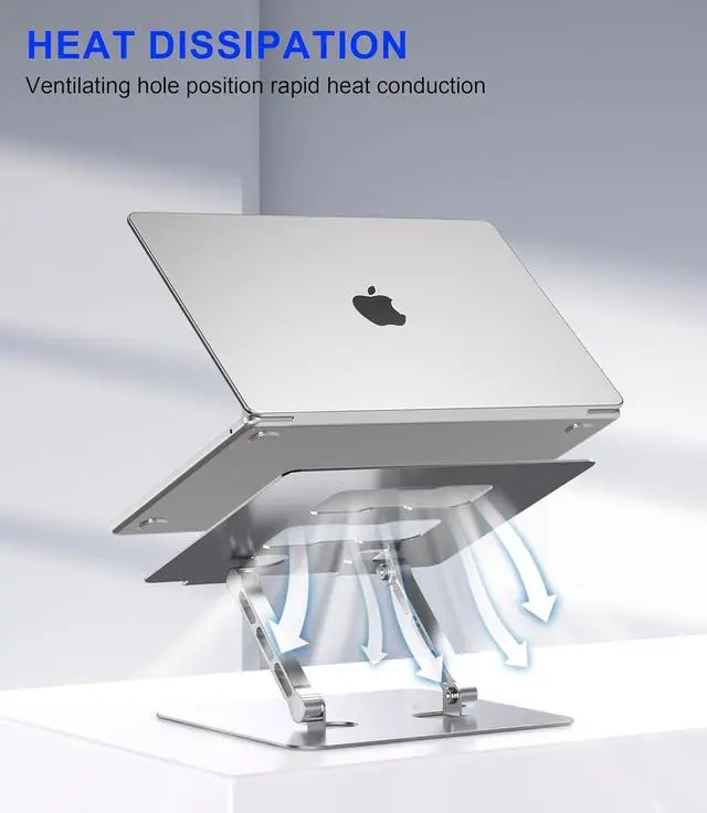 Alt view image 2 of 7 - Adjustable Laptop Stand Ergonomic Foldable Notebook Computer Holder.Compatible with MacBook iPad  HP  ThinkPad    and More 10-17 Laptops Tablets Silver