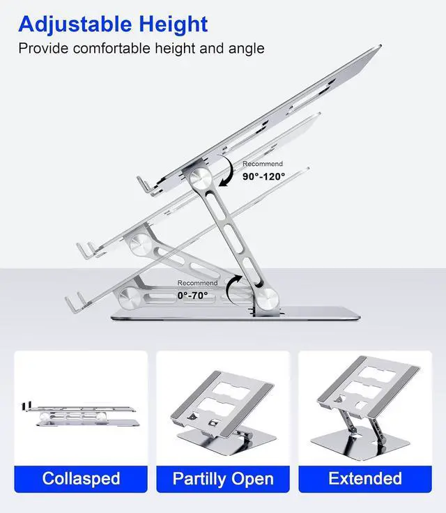 Alt view image 3 of 7 - Adjustable Laptop Stand Ergonomic Foldable Notebook Computer Holder.Compatible with MacBook iPad  HP  ThinkPad    and More 10-17 Laptops Tablets Silver