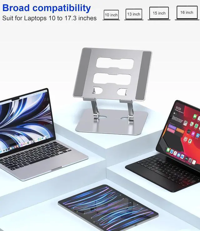 Alt view image 5 of 7 - Adjustable Laptop Stand Ergonomic Foldable Notebook Computer Holder.Compatible with MacBook iPad  HP  ThinkPad    and More 10-17 Laptops Tablets Silver